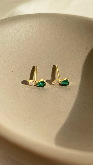 Zeta Studs Emerald Gold Vermeil